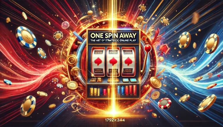 DALL·E 2024-12-22 20.04.35 - A captivating and energetic poster for 'One Spin Away_ The Art of Strategic Online Play'. The design features a glowing slot machine with spinning ree