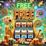 DALL·E 2024-12-24 16.27.16 - A lively and inviting poster design promoting free play on online casinos. The background features glowing slot machines, poker chips, and playing car
