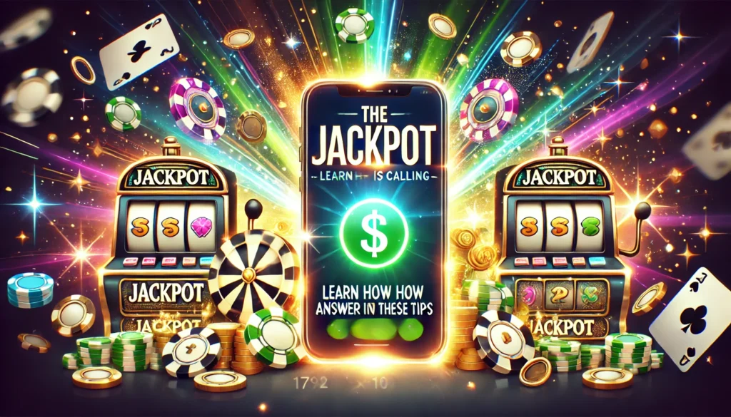 DALL·E 2024-12-28 15.58.32 - A vibrant and captivating poster for the theme 'The Jackpot Is Calling—Learn How to Answer with These Tips.' The design should feature a glowing phone