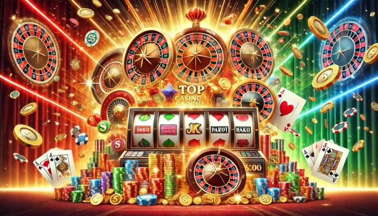 DALL·E 2025-01-10 17.03.43 - A vibrant landscape-oriented poster design themed around top online casino games that offer big payouts. The design features glowing slot reels, roule