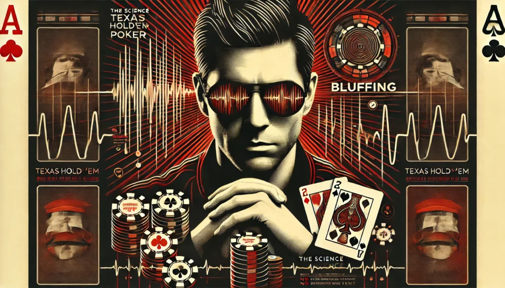 DALL·E 2025-01-15 16.59.22 - A bold and intense poster exploring the science of bluffing in Texas Hold'em poker. The design features a close-up of a poker player with a serious 'p