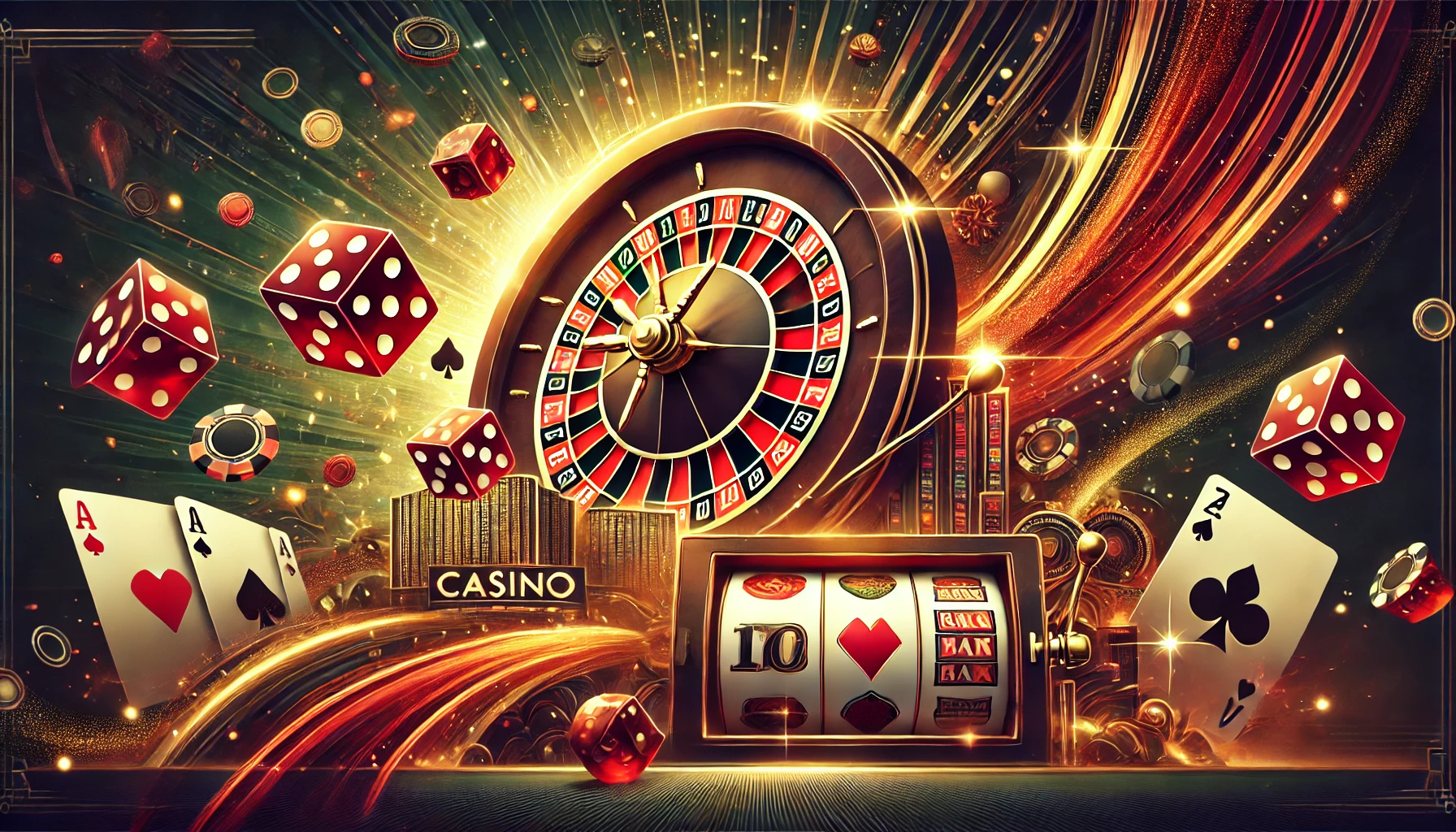 DALL·E 2025-01-15 17.05.21 - A bold and captivating poster exploring the role of chance in casino games. The design features a roulette wheel spinning, dice mid-air, and playing c